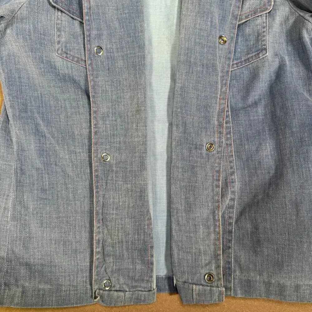 Vintage 1950s Denim Western Work Shirt Snap Button Single Stitch Ranch Faded S